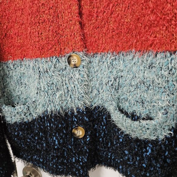 John Paul Richard Cardigan Women's Large Striped Button Up Sweater Pockets GUC - Picture 5 of 10